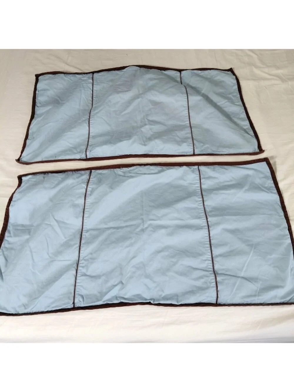Nautica Home King Pillow Shams Set 2 Blue Brown Trim Cotton Reversible Button
